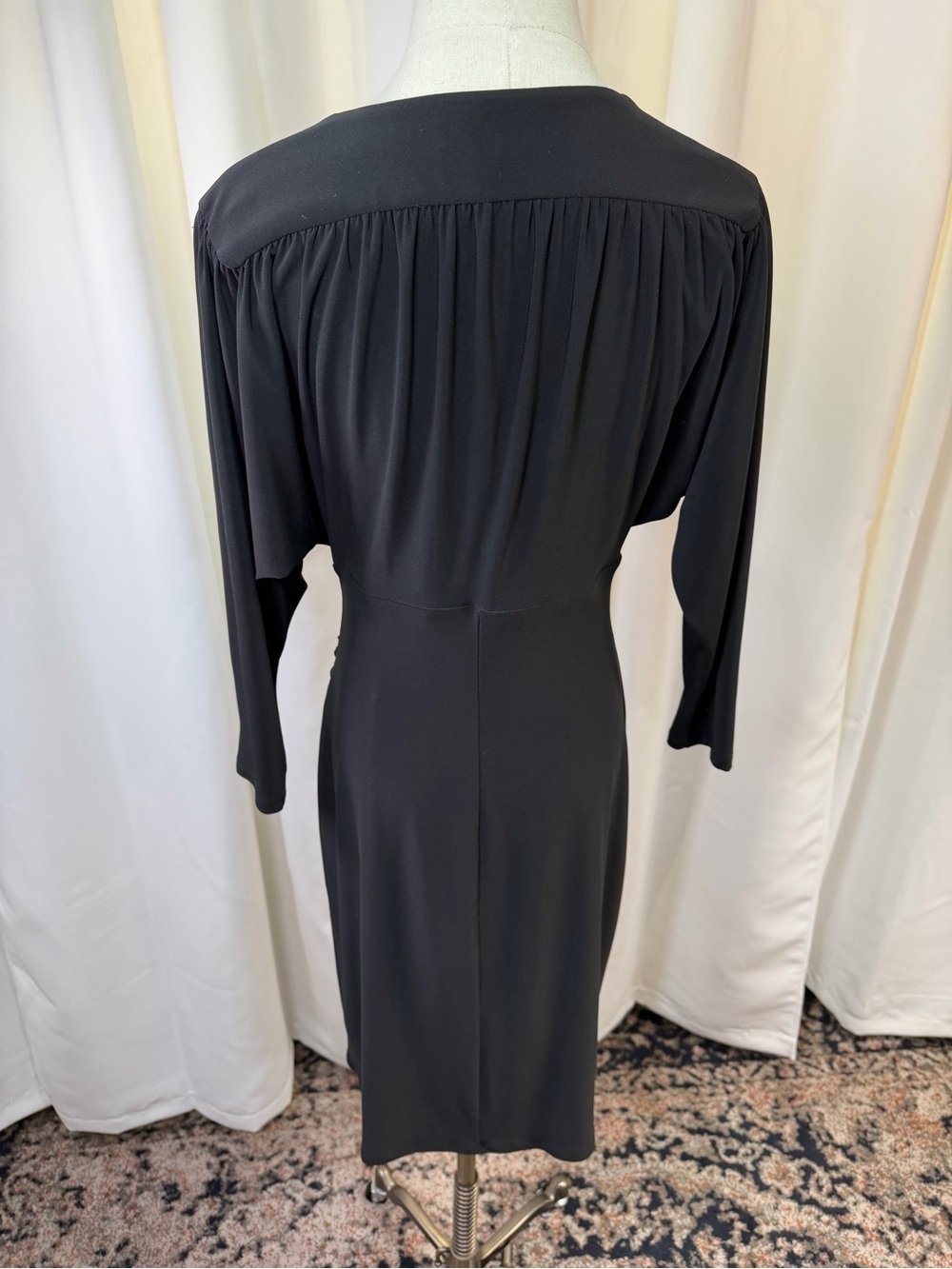 Lauren Ralph Lauren Elegant Black Faux Wrap Stretchy Knit Sheath Dress Size 8 - Picture 9 of 13